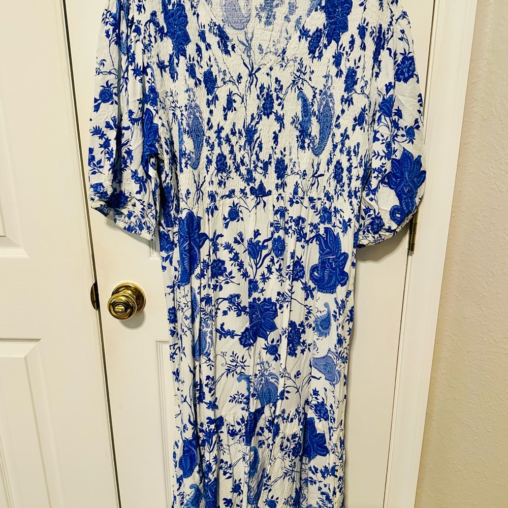 Floral Blue and White Midi Dress